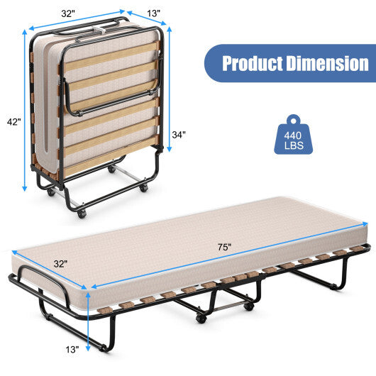 Portable Folding Bed with Memory Foam Mattress and Sturdy Metal Frame Made in Italy-Navy