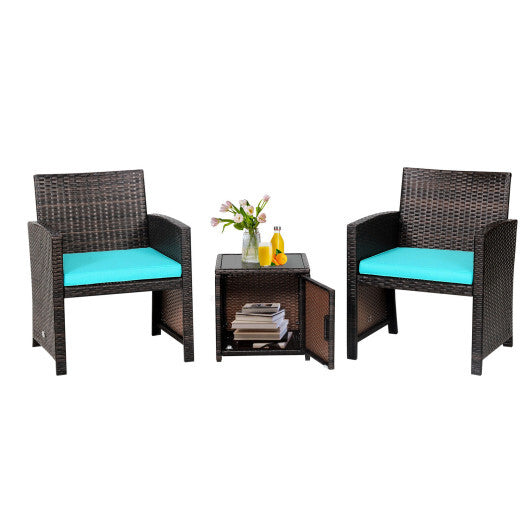 3 Pieces Patio Wicker Furniture Set with Storage Table and Protective Cover-Off White