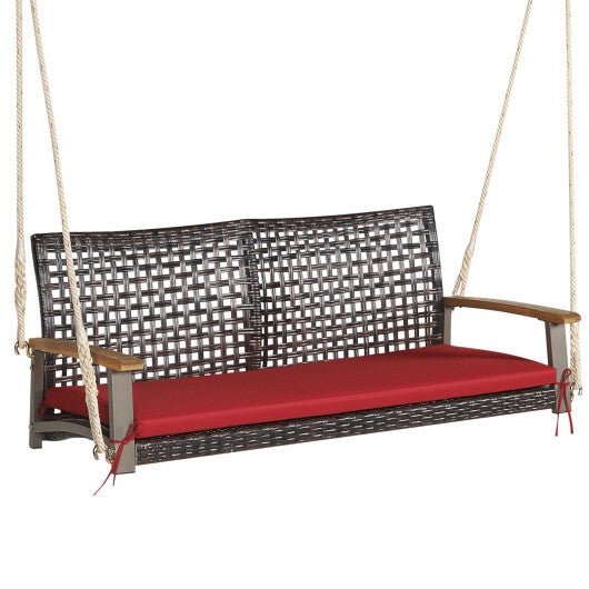 2-Person Rattan Hanging Porch Swing Chair-Off White