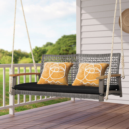 2-Person Patio Wicker Hanging Swing Chair-Red