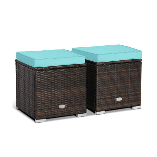 2 Pieces Patio Ottoman with Removable Cushions-Brown