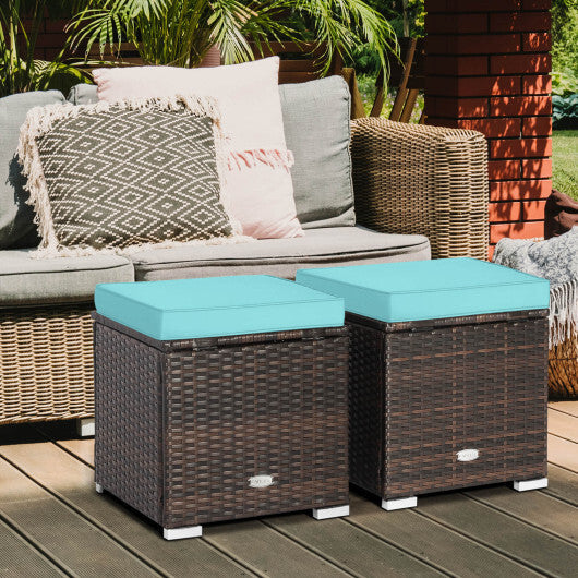 2 Pieces Patio Ottoman with Removable Cushions-Brown