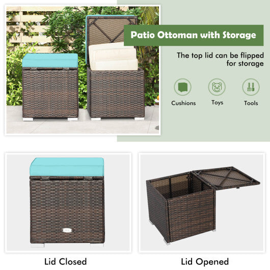2 Pieces Patio Ottoman with Removable Cushions-Brown