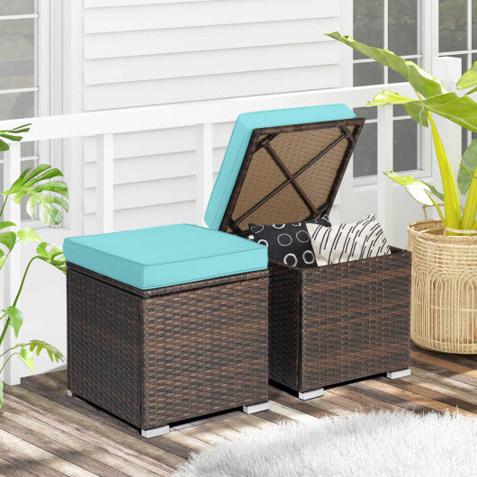 2 Pieces Patio Ottoman with Removable Cushions-Brown