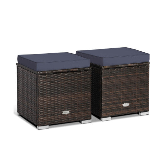 2 Pieces Patio Ottoman with Removable Cushions-Brown