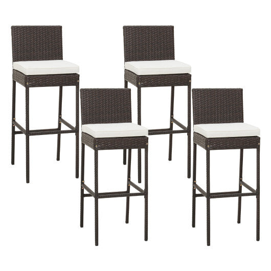 2 Pieces Patio Cushioned Wicker Barstools with Cozy Footrest-Set of 2