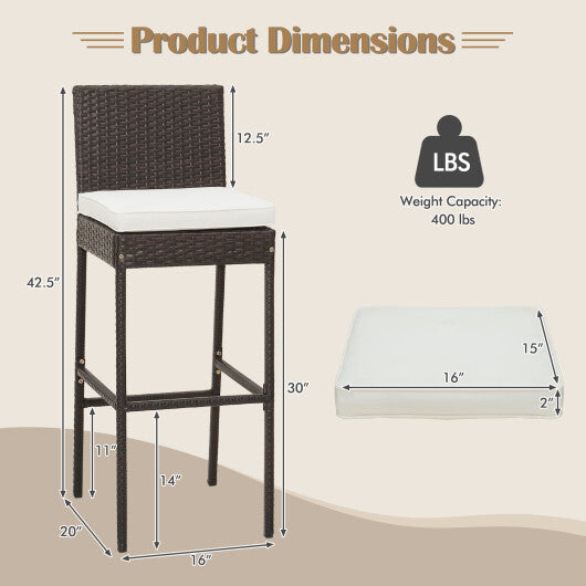 2 Pieces Patio Cushioned Wicker Barstools with Cozy Footrest-Set of 2