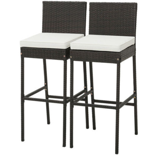 2 Pieces Patio Cushioned Wicker Barstools with Cozy Footrest-Set of 2