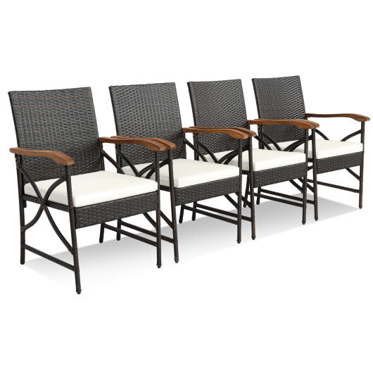 Set of 2/4 Patio Wicker Dining Chairs with Soft Zippered Cushion-Set of 2
