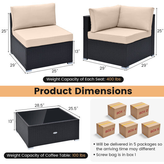 10 Piece Outdoor Wicker Conversation Set with Seat and Back Cushions-Black