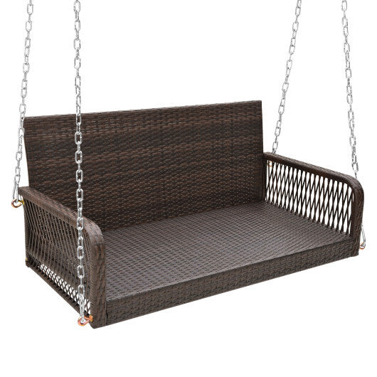 2-Person Outdoor Wicker Porch Swing with Seat and Back Cushions-Beige
