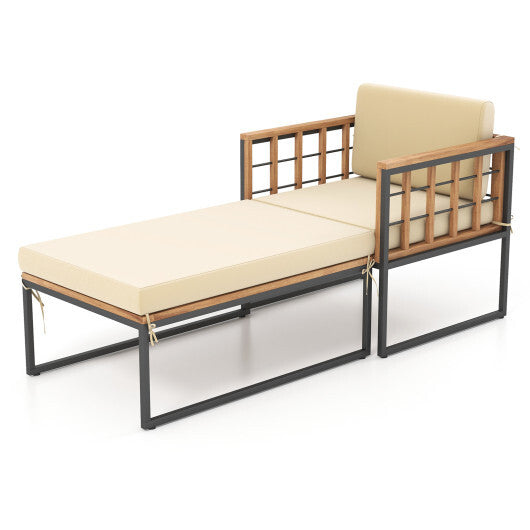Acacia Wood Outdoor Chaise Lounge Chair for Backyard  Poolside  Garden Deck or Balcony
