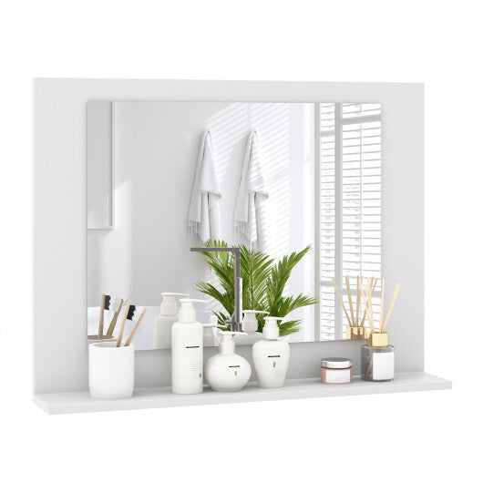 Rectangle Bathroom Mirror with Shelf 23.5 x 17.5 Inch and Wood Frame-Brown