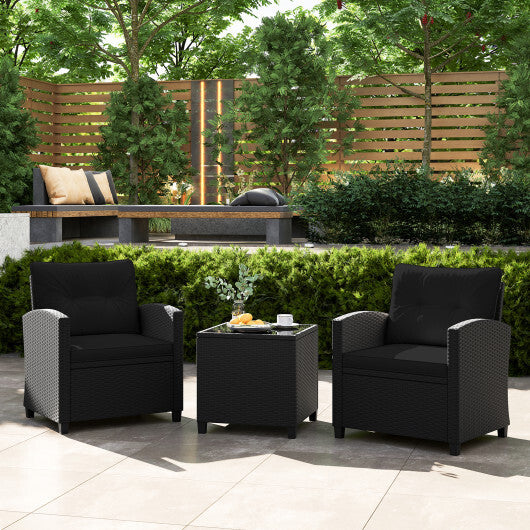 3 Pieces Patio Furniture Set with Tempered Glass Coffee Table-Off White