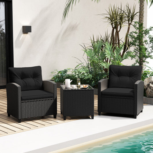 3 Pieces Patio Furniture Set with Tempered Glass Coffee Table-Off White