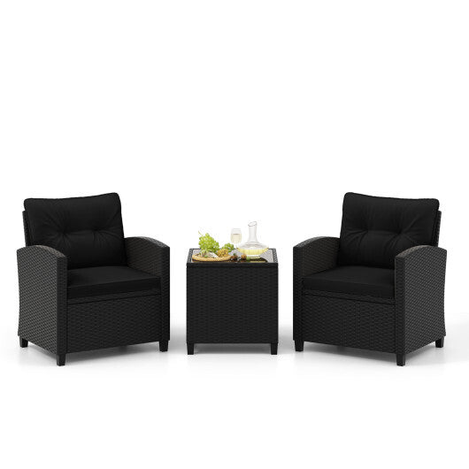 3 Pieces Patio Furniture Set with Tempered Glass Coffee Table-Off White