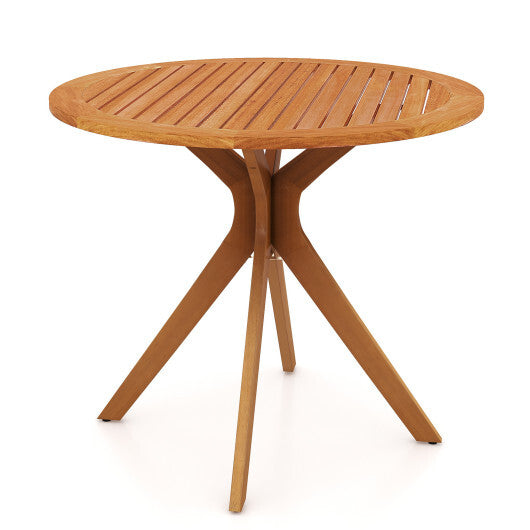 35.5 Inch Patio Wood Dining Table with Slatted Tabletop and Curved Legs