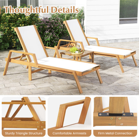 Patio Chaise Lounge Chair with Armrests and Fabric Seat for Backyard-White