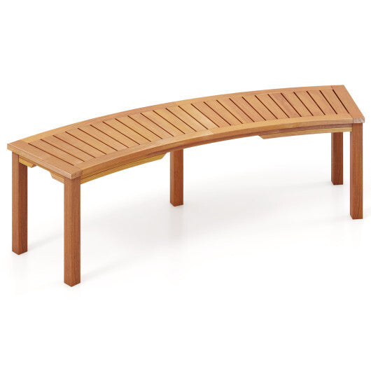 Outdoor Curved Acacia Wood Fire Pit Bench with Slatted Seat-1 Piece