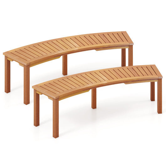 Outdoor Curved Acacia Wood Fire Pit Bench with Slatted Seat-1 Piece