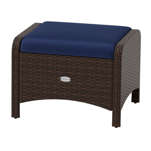 2 Pieces Outdoor Patio PE Wicker Ottomans with Removable Cushions-Beige