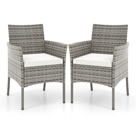 2 Pieces Outdoor PE Rattan Armchairs with Cozy Seat Cushions-White