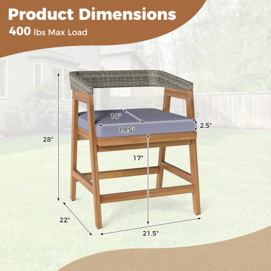 Outdoor Acacia Wood Patio Wicker Dining Chairs Set of 4 with Seat Cushion-Gray