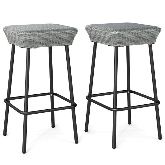 29.5 Inches Patio Bar Stools Set of 2 with Rattan Seat and Footrest