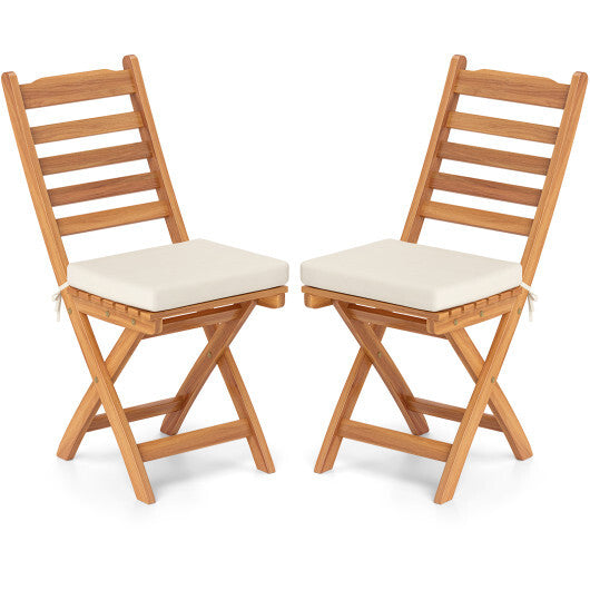 Patio Folding Chairs Set of 2 with Soft Seat Cushion-A