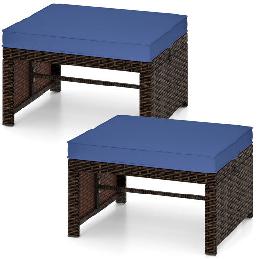 Multipurpose Outdoor 2 Pieces Patio PE Rattan Ottomans Footstool-Red