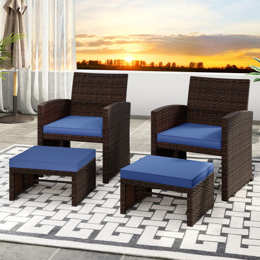Multipurpose Outdoor 2 Pieces Patio PE Rattan Ottomans Footstool-Red
