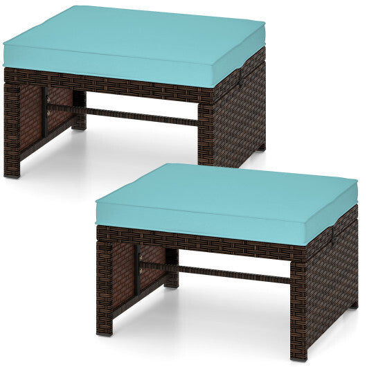 Multipurpose Outdoor 2 Pieces Patio PE Rattan Ottomans Footstool-Red