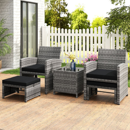 5 Pieces Patio Furniture Set PE Wicker Outdoor Lounge Chairs with 2 Ottomans-White