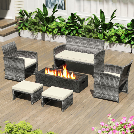 2 Pieces Patio PE Rattan Ottomans with Soft Zippered Cushions for Deck-White