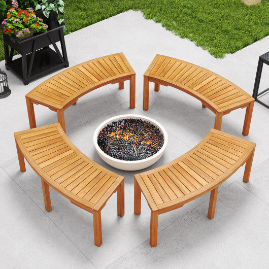Set of 1 Outdoor Bench Acacia Wood Curved Garden Bench 2-Person