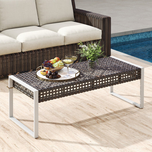 43 Inch Patio Rectangle Ottoman Pack of 2 with Metal Legs and Seat Cushion-Beige