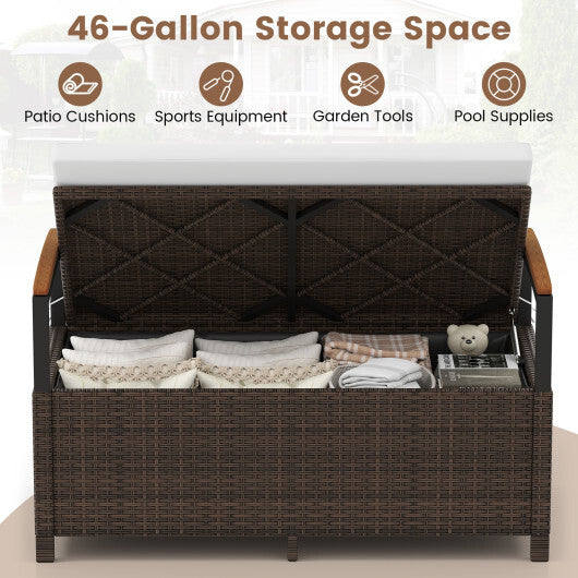 Outdoor Storage Bench Deck Box Patio Furniture with Cushion-White