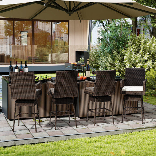 29 Inches Patio 360 Swivel Bar Stool with Cross-Woven Armrests and Seat Cushion-White