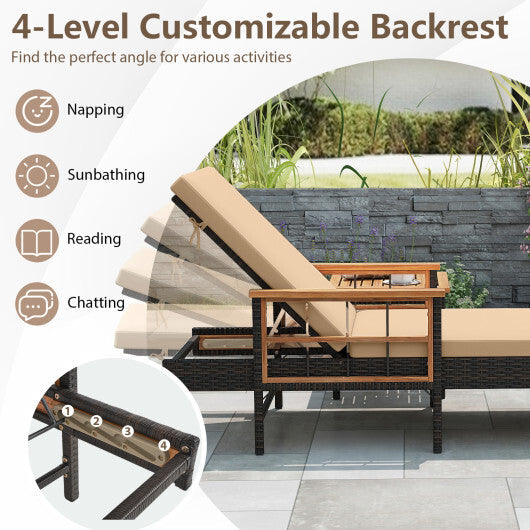Outdoor Reclining Lounger Chair with 4-Level Adjustable Backrest-Beige