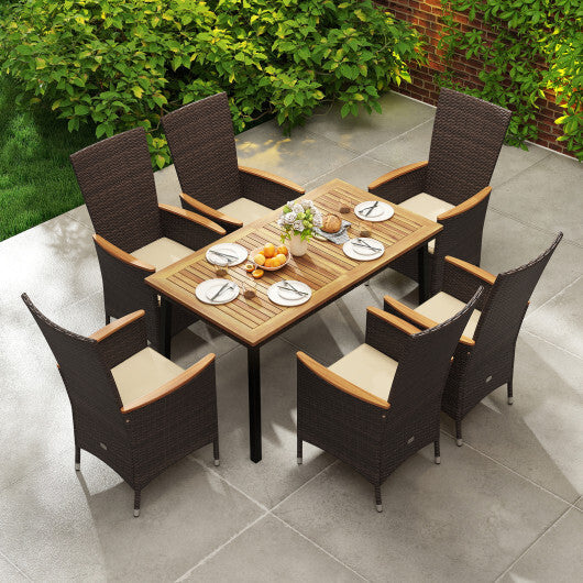 Patio Rattan Chairs Set of 2 Outdoor Wicker Dining Chairs with High Backrest-Beige