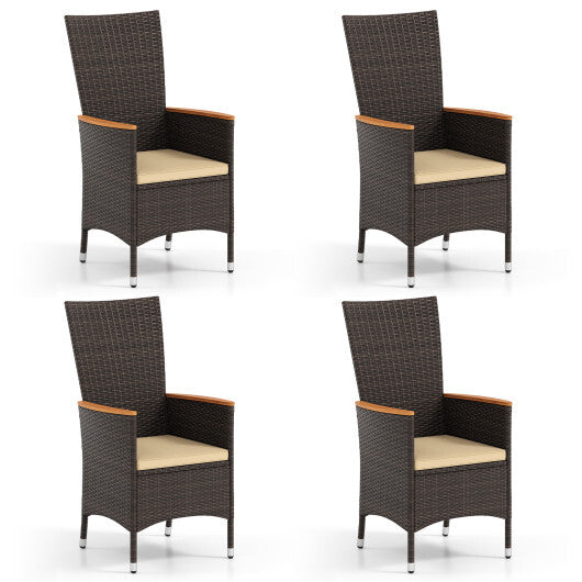 Patio Rattan Chairs Set of 4 Outdoor Wicker Dining Chairs with High Backrest-Beige