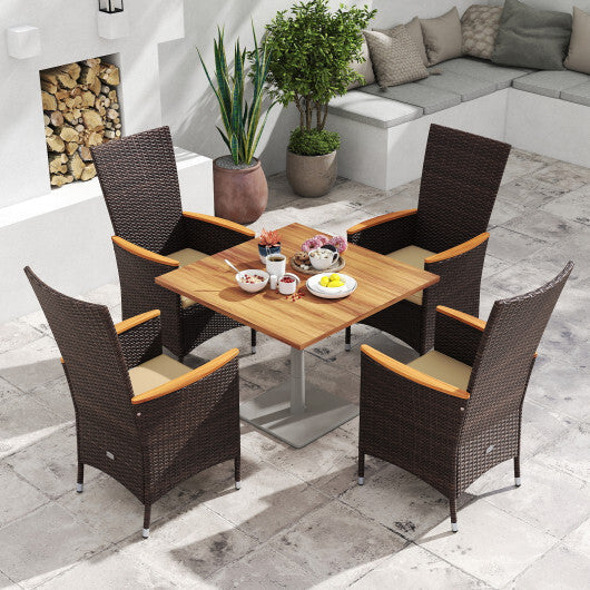 Patio Rattan Chairs Set of 4 Outdoor Wicker Dining Chairs with High Backrest-Beige