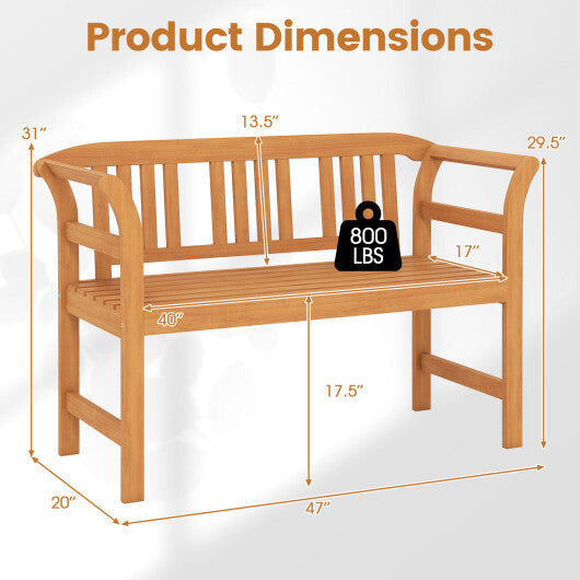 Acacia Wood 2-Person Patio Loveseat with Backrest and Armrests
