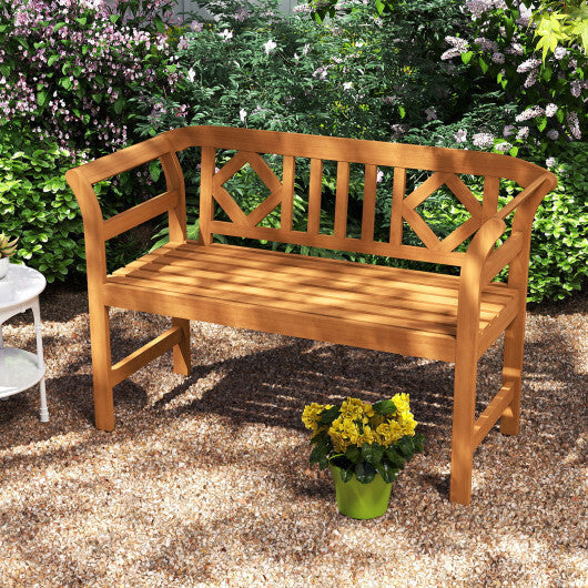 Acacia Wood 2-Person Patio Loveseat with Backrest and Armrests for Porch