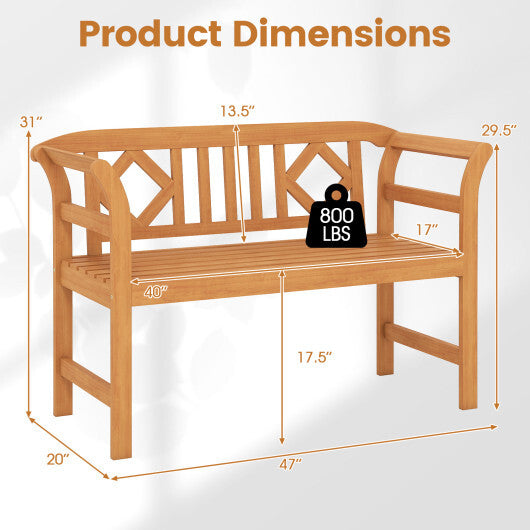 Acacia Wood 2-Person Patio Loveseat with Backrest and Armrests for Porch
