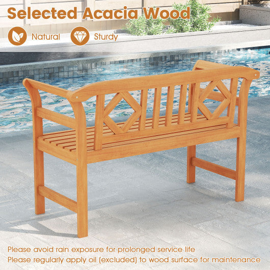 Acacia Wood 2-Person Patio Loveseat with Backrest and Armrests for Porch