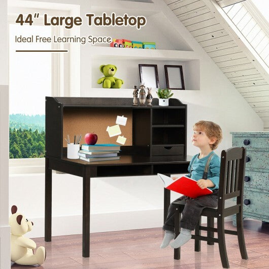Kids Desk and Chair Set Study Writing Desk with Hutch and Bookshelves-White