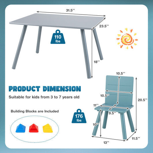 5 Pieces Kids Wooden Activity Play Furniture Set with Building Blocks-Blue - Color: Blue