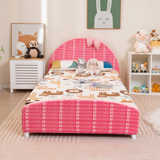 Wood Upholstered Twin Bed Platform with Slat Support-Pink