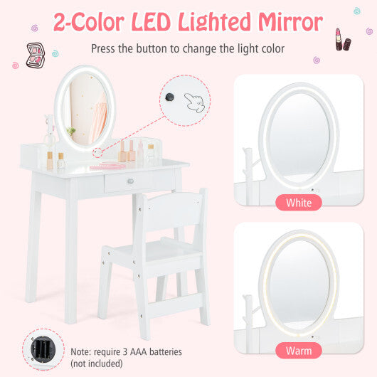 Kids Vanity Set with Lighted Mirror-White